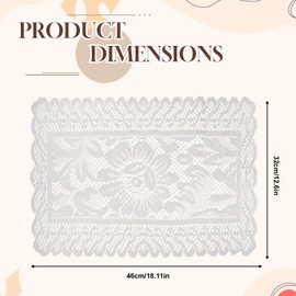 White Lace Table Runner, 2 Pcs 18.1x12.6in /46cmx32cm Washable Rectangle Lace Placemats Reusable Peony Pattern Doilies for Tables Wedding Tea Party Decor Kitchen