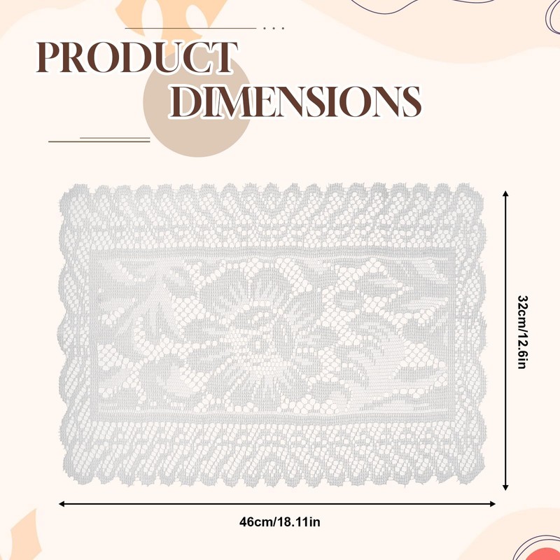 White Lace Table Runner, 2 Pcs 18.1x12.6in /46cmx32cm Washable Rectangle