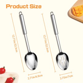 Yitexin 2 Pieces Stainless Steel Cooking and Slotted Spoon, Reusable Large Sliver Serving Spoons, Heat Resistant Kitchen Utensil with Handle for Home Restaurant Stirring (2, Sliver)