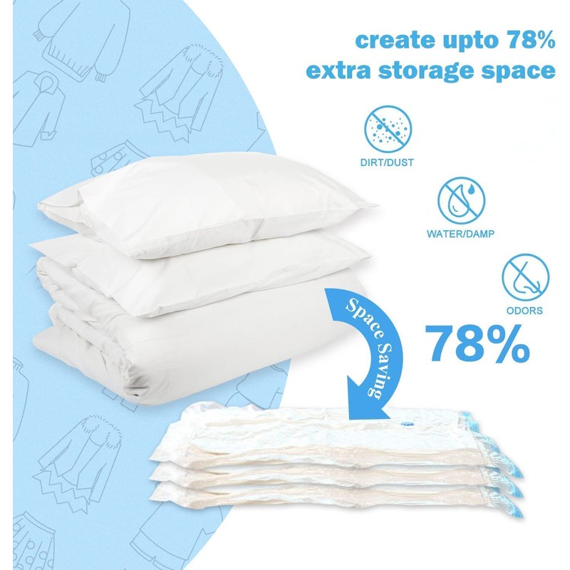Vacuum Clothes Storage Bags with Zip and Pump, Large Storage