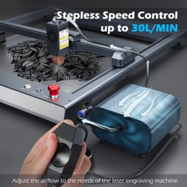 Laser Air Assist, Air Assist Pump with Adjustable 30L/min Airflow for ORTUR Laser Engravers and 99% Laser Cutters in The Market, Remove Smoke and Dust, Protect Laser Lens, Reduce Surface Temperature