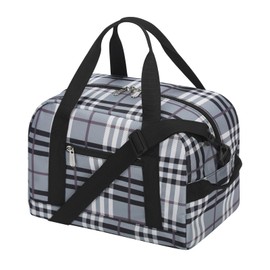 Small Gym Bag Carry On Bag - 12 inch Mini Duffle Bag Lightweight for Overnight Travel-Gray Grid