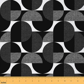 Feelyou Geometric Fabric by The Yard, Modern Circle Trippy Swirl Upholstery Fabric for Chairs, Abstract Decorative Waterproof Outdoor Fabric, 3 Yards, Black White
