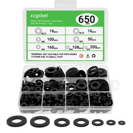 650-pieces Nylon Flat Washer for Screws Bolts,7 Sizes Black Plastic Washers Assortment Kit (M3-M12),Assorted Screw Washers Washer Set for Household & Commercial