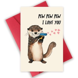 OJsensai Cute Otter Valentines Day Card for Husband Wife, Sweet Anniversary Birthday Gifts for Girlfriend Boyfriend, I Love You Card