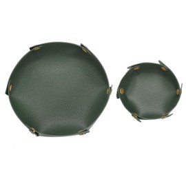 sourcing map 2pcs PU Leather Valet Tray Unisex Valet Tray Folding Round Catchall Tray Portable Entryway Table Tray Nightstand Bedside Desk Tray for Key Watch Coin Jewelry Dice, Dark Green