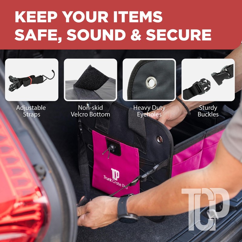 TRUNKCRATEPRO Pink SUV and Jeep Trunk Organizer - Premium Adjustable