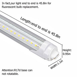 GOCuces 4FT T8 LED Tube Lights,36W 3600lm,Daylight White 5000K,R17d Base,45.8 inches End to End,60W F48T12 CW HO Fluorescent Bulb Replacement,Ballast Bypass,Dual-Ended Power for Sign,Shop,Pack of 6
