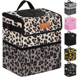 ELONGRIVER Car Trash Can for Car with Lid Leak Proof, Cute Car Can Trash Bag Hanging, Vehicle Trash Can for SUV Truck Van, Car Garbage Can for Back Front Seat Leopard Print