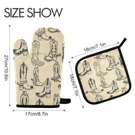 QUGRL Cowboy Boots Oven Mitts and Pot Holders Set Western Kitchen Oven Gloves Hot Pads Heat Resistant Handling Cooking Cookware Bakeware BBQ