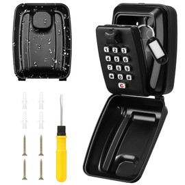 HOTUT Key Safe Wall Mounted,Key Lock Box for Outside 12 Digit Combination,Large Capacity Key Box with Weatherproof Cover,Waterproof Security Lockbox,Push Button Key Safe for Home Garage Office School