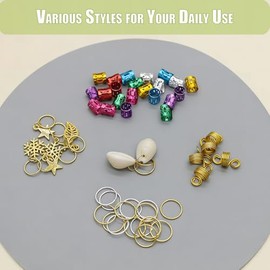 190pcs Colorful Hair Jewelry for Women Braids Dreadlock Locs,Multicolor Metal Hair Charms Accessories Adjustable Hair Cuffs Coils Clips Rings Beads Br