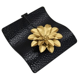 OwlGift Black Flat Napkin Holder w/Golden Flower Weighted Arm, Metal Cocktail Napkin Dispenser, Kitchen Counter Paper Towel Storage, Dining Table Organizer