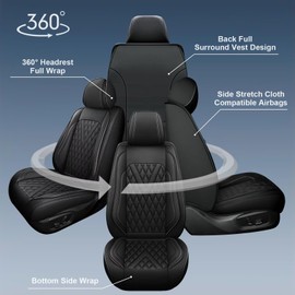 IKABEVEM 2PCS Front Car Seat Covers Fit for Acura TL 2004-2014 Faux Leather Seat Cushion Waterproof Anti-Slip Automotive Interior Accessories (Black Line)