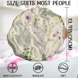 Zewurtuw Luxury Shower Cap Terry Cloth Lined EVA Waterproof Reusable Triple Layer Elastic Hair Bath Caps for Women Girls Cute-Floral