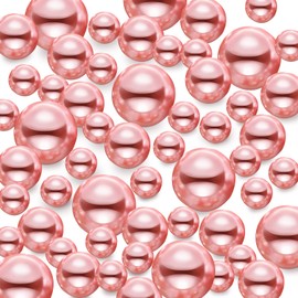 TYEQWT Floating Beads, 150 Pieces Faux Pearls, Floating Beads for Vase Fillers, Beads Without Hole, Plastic Beads for Vases, DIY Crafts, Carnival Decoration, 8/14/20 mm (Rose Gold)