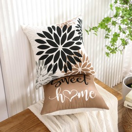 Cushion Cover 40 x 40 cm, Brown Black Dahlia Flowers Autumn Cushion Cover Decorative Cushion Cover for Sofa Couch Living Room Bedroom Outdoor Decoration Set of 2