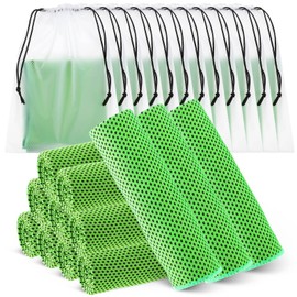 12 Pcs Cooling Towels for Face and Neck 12 x 40 Inch Workout Towels for Gym Fast Drying Hot Weather Gym Towels Sweat Rag Cold Cooling Cloth with 12 Bags for Athletes Sport Yoga Golf (Green)