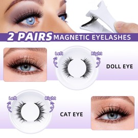 B&Qaugen Magnetic Eyelashes 2 Pairs Magnetic Lashes Natural Magnetic Eyelashes with Applicator Cat Eyes and Doll Eyes Eyelashes Magnetic Lashes Easy to Wear Lash Extension Kit（ CX03 ）