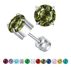 ZOCOYUU Titanium Screw Back Surgical Stainless Steel Stud Earrings for Women Men,Hypoallergenic Birthstone Stud Earrings Double Side 5A Cubic Zirconia Studs Jewelry 6mm (August(Peridot))
