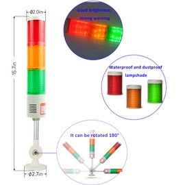 YASONG LTA-505W Industrial Warning Tower Lights, DC24V LED Strobe Stack Light Andon Lights for Mechanical Safety Signal Indication - Red Yellow Green Flashing no Sound