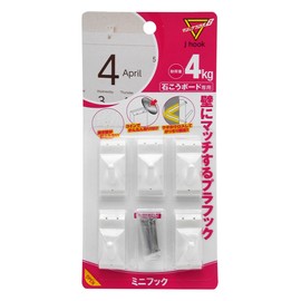 Nichiku Sangyo Hook Magic Cloth 8 J Hook Mini Hook MC-003W Depth 0.6 x Height 1.4 x Width 0.6 inches (1.65 x 3.5 x 1.6 cm), 17 Nails, Pack of 5