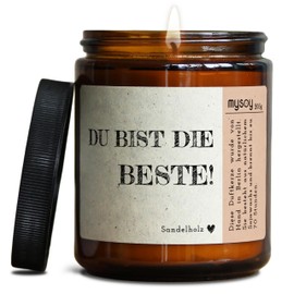 GLÜCKLICHT Duftkerze mit Spruch für Beste FreundIn | Handgemacht aus Sojawachs | In Geschenkbox | Nachhaltiges Geschenk Freundschaft Freundin Freund Partner Schwester BFF |Sandelholz