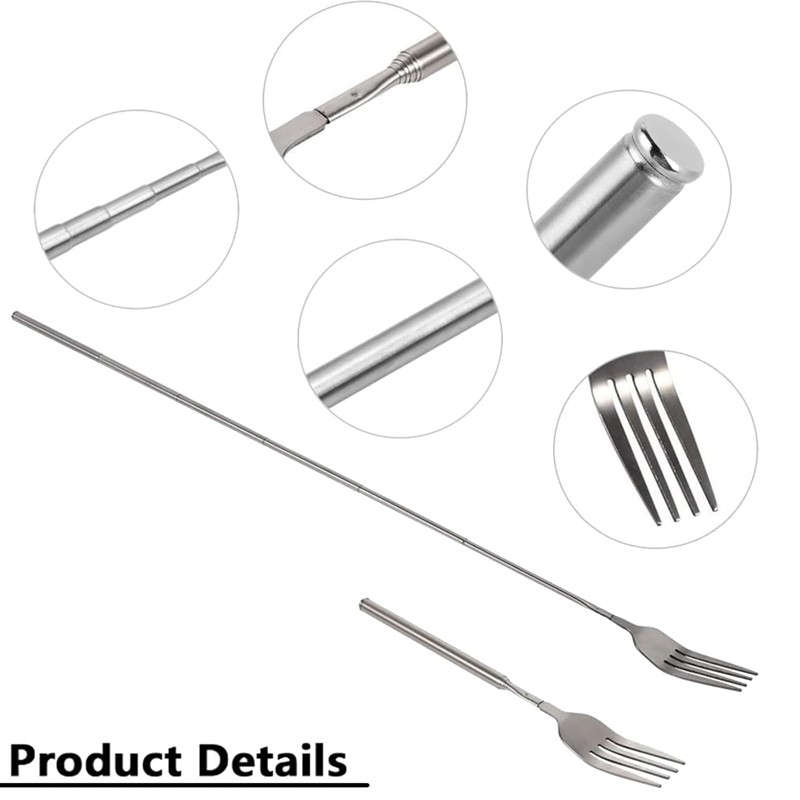 Wjelet 2Pcs Extendable Fork Spoon, Telescopic Fork Extendable Fork, Long
