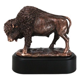 Ebros Gift 7" H Southwestern Grazing American Bison Figurine in Electroplated Bronze Resin Finish with Black Trophy Base Sacred Native Buffalo Bull Western Desktop Shelf Decorative Statue