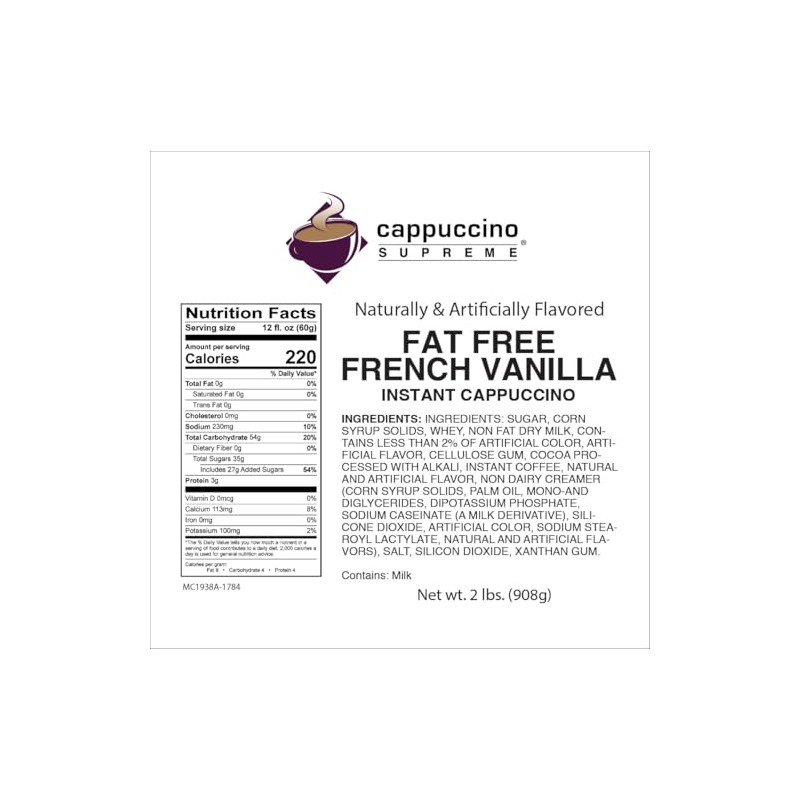 Cappuccino Supreme 2 lb bag Fat Free French Vanilla Instant