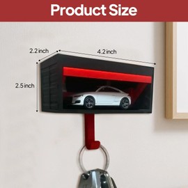Vexilon Car Garage Key Holder, Black Key Holder for Wall with Red Opening Door, Fun Wall Mount Keys Storage for Entryway Home Office Garage, Car Model Not Included
