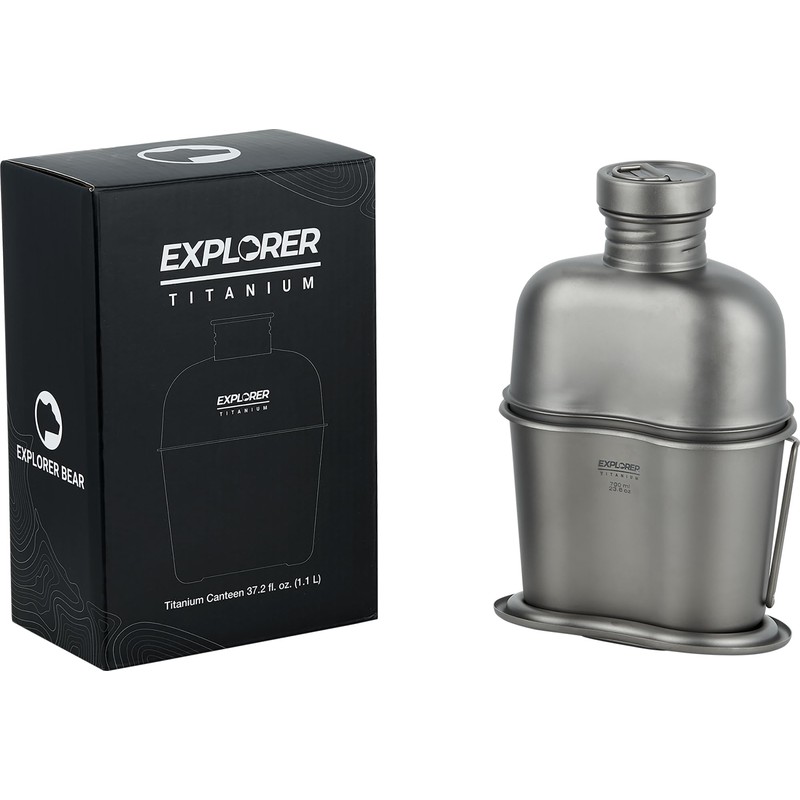 Explorer Bear Titanium Canteen Set, 1100ml + 700ml Cup with