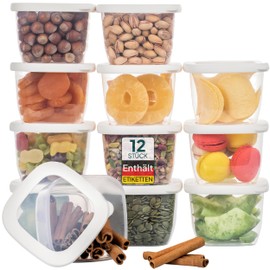 uandu Storage Jars with Lid, Airtight, Small, Set of 12 Storage Containers, Storage Box, Kitchen Storage & Organisation, BPA-Free, Kitchen Organiser, Storage Jars for All Dry Foods