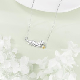 JBAERD Otter Necklace 925 Sterling Silver Sea Otter Pendant Necklace Otter Jewelry Gifts for Women, Sterling Silver, No Gemstone
