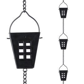 Qipade 10FT Rain Chain, Square Rain Chains for Gutters, Adjustable Rain Catcher Chain with Bell for Eaves Drainage, Replacement for Downspout，Black（12 Cups ）