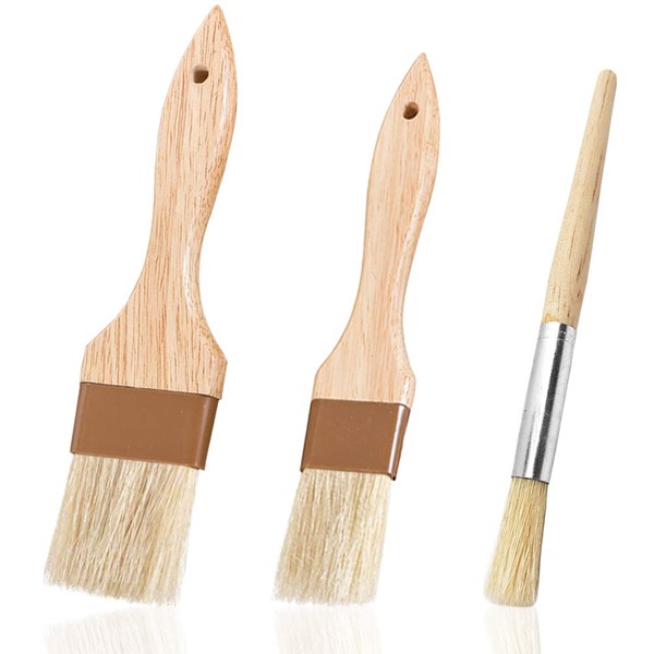 3 Pack Pastry Brushes,DanziX Basting Oil Brush with Boar Bristles Wooden Handle Hanging Hole for BBQ Sauce Basting Baking Cooking-(0.6inch,1 inch,1.5inch)