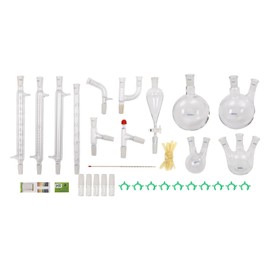 LyeXD 250-1000ML Laboratory Glassware, 32Pcs Lab Chemilcal Distillation Apparatus 24/40 Joints Glass Organic Lab Glassware Kit w/Round Bottom Flask for Distillations Separation Purification