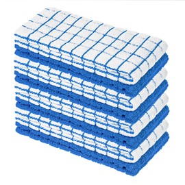 StickandShine Premium Terry Tea Towels 40 x 64 cm in White/Blue Chequered 100% Cotton Pack of 8