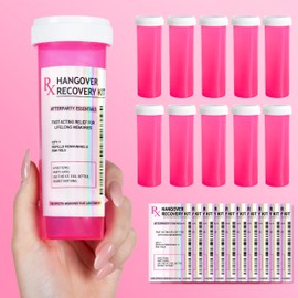 Chug Buddy Set of 10 Large Pink Pill Bottles for DIY Hangover Kits – Ideal for Bachelorette Party Favors, 21st Birthday Gifts, Bridesmaids Gifts & More – Empty Bottles for Hangover Kit Supplies