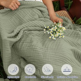 PHF Cooling Muslin Blanket King Size 104"x80", 6-Layer Lightweight Gauze Blanket Made from 35% Rayon Derived from Bamboo & 65% Cotton, Breathable & Ultra Soft Cozy, Aesthetic Home Decor, Tea