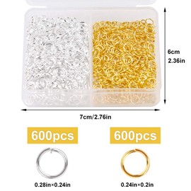 1200 Pcs Jewelry Split Rings, Stainless Steel Open Rings, 2 Colors Jump Rings, Necklace Split Rings with Plastic Box for Jewelry Making, Necklace, Bracelet DIY