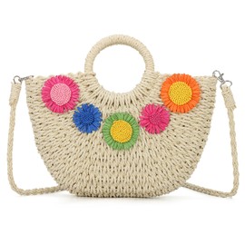 HomKuch Sommer Stroh Tote Bag für Frauen, gewebte Strand Top Handtasche Geldbörsen für Urlaub Reise Einkaufen