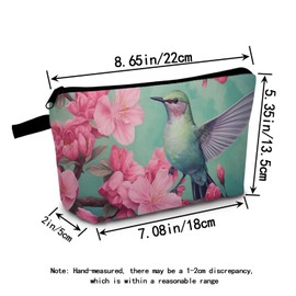 MoCaliduccious Pink Flower and Hummingbird Cosmetic Bag Hummingbird Gift Makeup Bag Zipper Pouch For Women