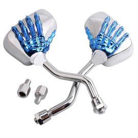 Pairs of Distinctive Skull Skeleton Hand 8mm 10mm Rearview Side Mirror for Motorcycle Scooter Moped Bike Standard Bike (Blue)