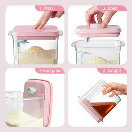 Ankou - Contenedor de fórmula hermética, 1700 ml, dispensador de fórmula hermética, con un botón, contenedor de leche en polvo, sin BPA, con cuchara y raspador, transparente, 730 g