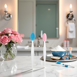 2 Pcs Lip Brush Tool Set,Double-Sided Silicone Exfoliating Lip Brush for Men Wome Double-sided Soft for ​Smoother and Fuller Lip Appearance (Blue,Pink)