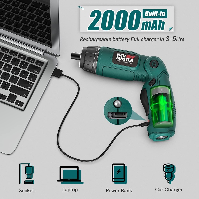 NEU MASTER Cordless Screwdriver, 4V Electric Screwdriver Rechargeable Power Screwdriver
