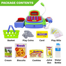 KidPlay Toys Pretend Cash Register with Play Money and Groceries