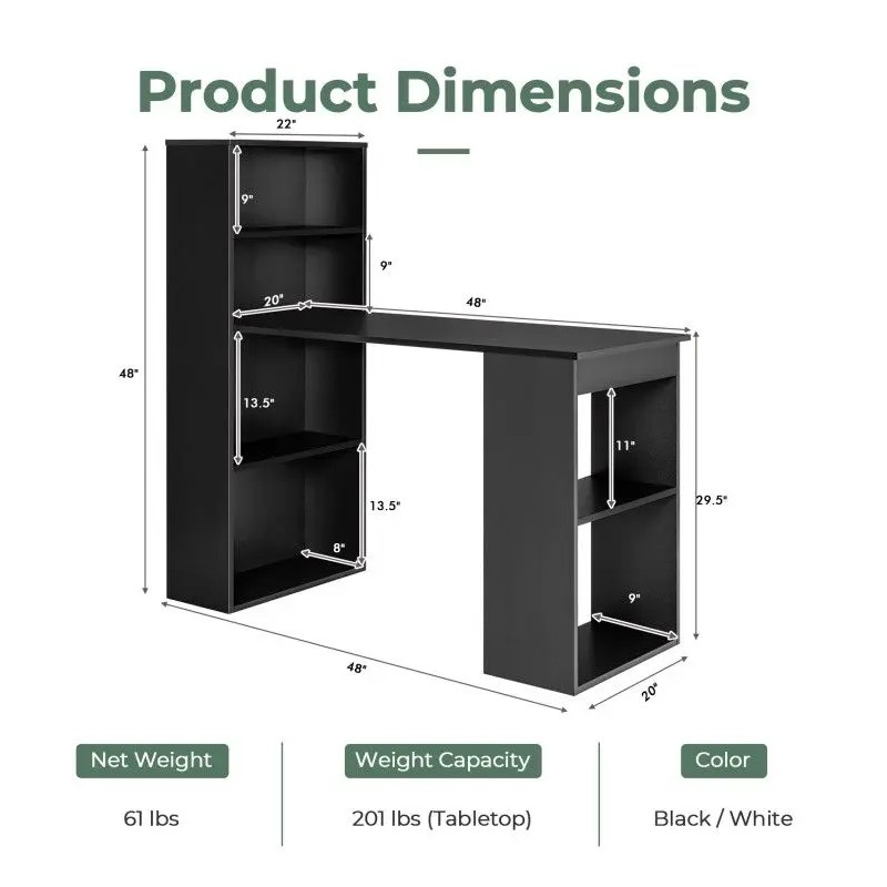 48-Inch Computer Desk with 4-Tier Bookcase and CPU Stand Includes