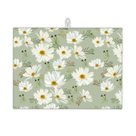 UIUPRO White Daisy Flowers Dish Drying Rack Mat for Kitchen Counter, Dish Drying Pad Absorbent Reversible Microfiber Protector for Coffee Bar Sink Countertops 18x24 Inch